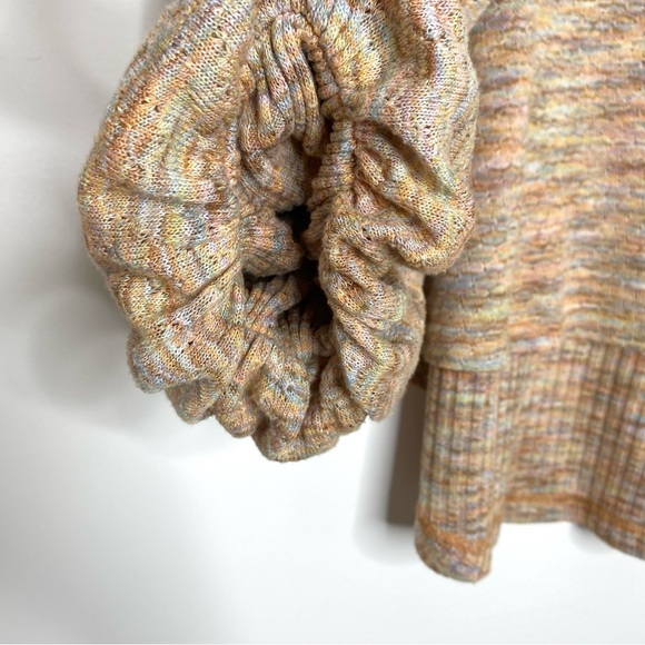 Free People Happy Day Boho Knit Puff Sleeve Sweater Blouse Marled Orange Small - Picture 6 of 15